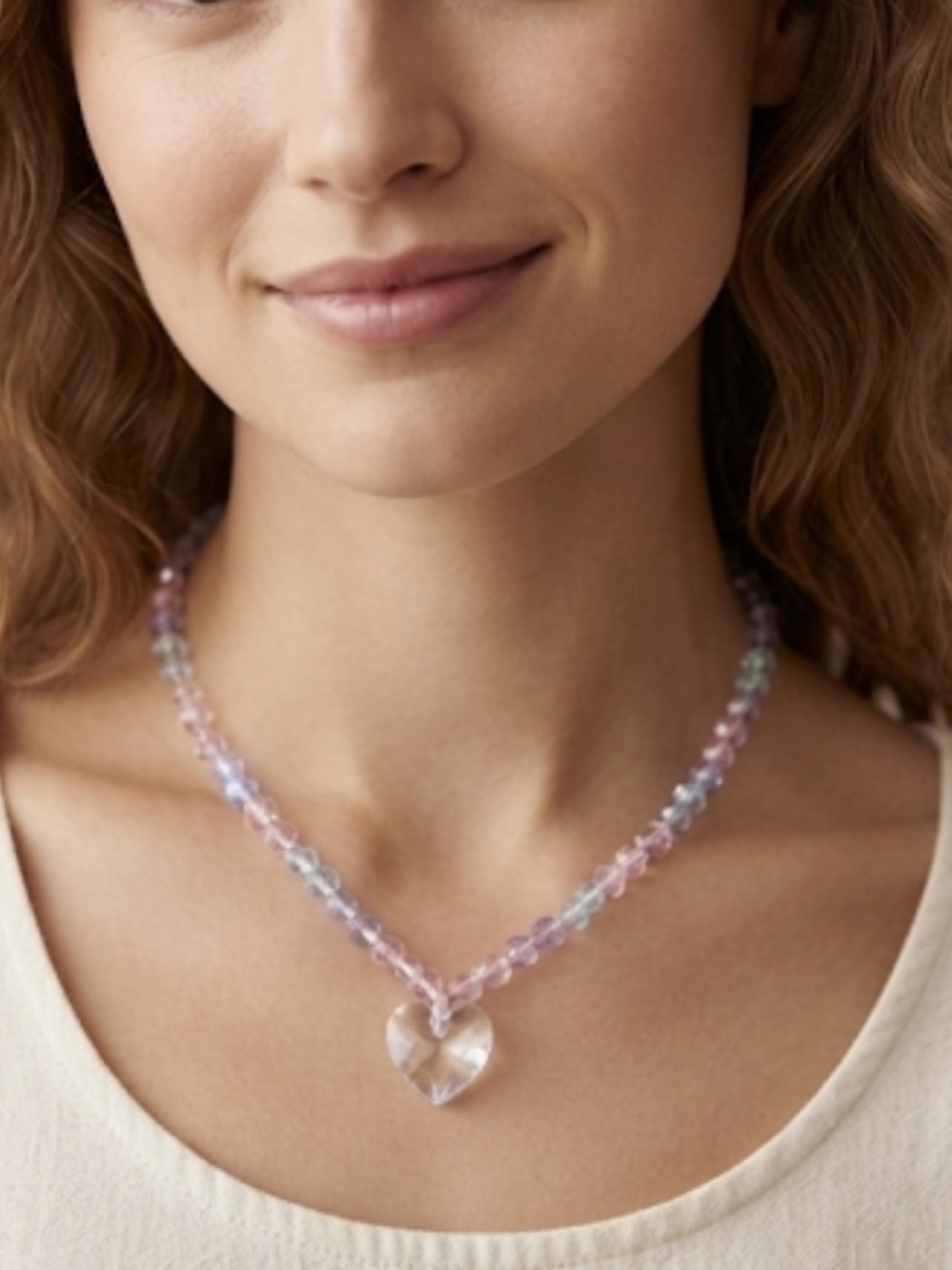 Pastel Beaded Heart Necklace - Pink, Blue & Lavender